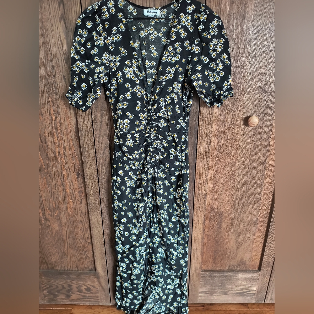 Black Floral Daisy Midi Dress